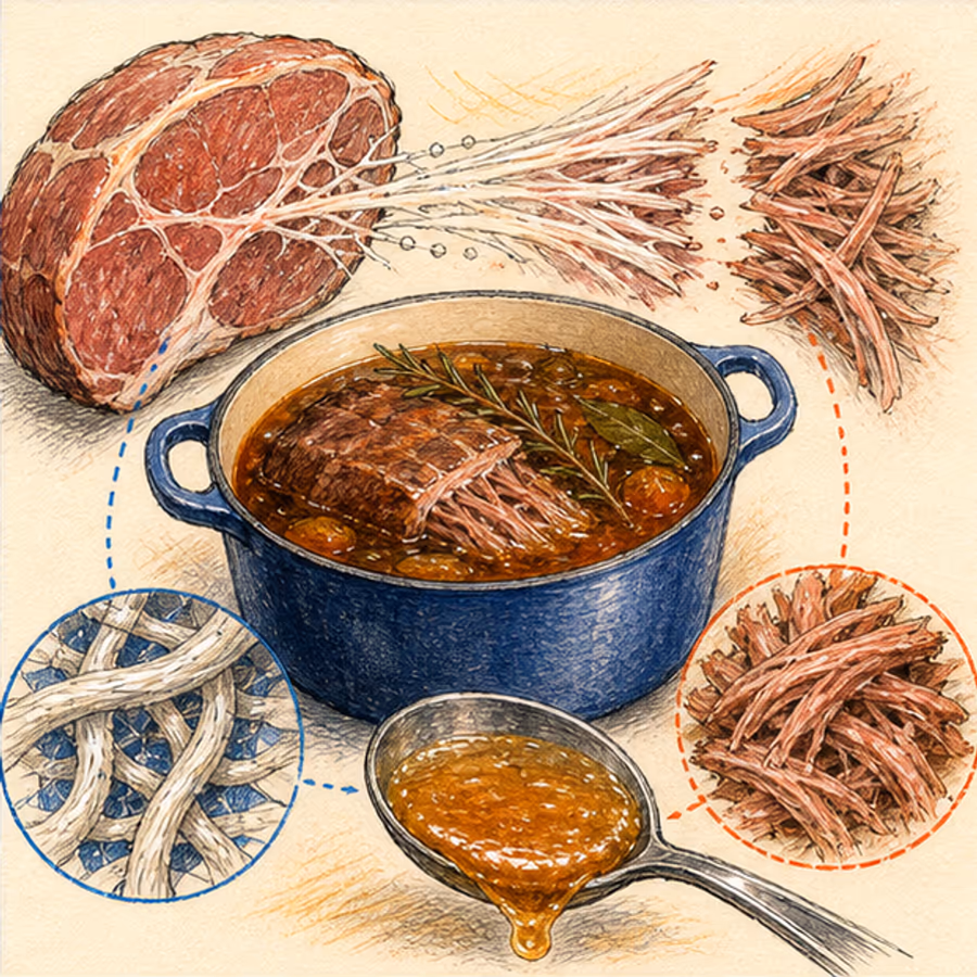 Цветной фуд-скетч к статье «Почему жёсткое мясо становится мягким»